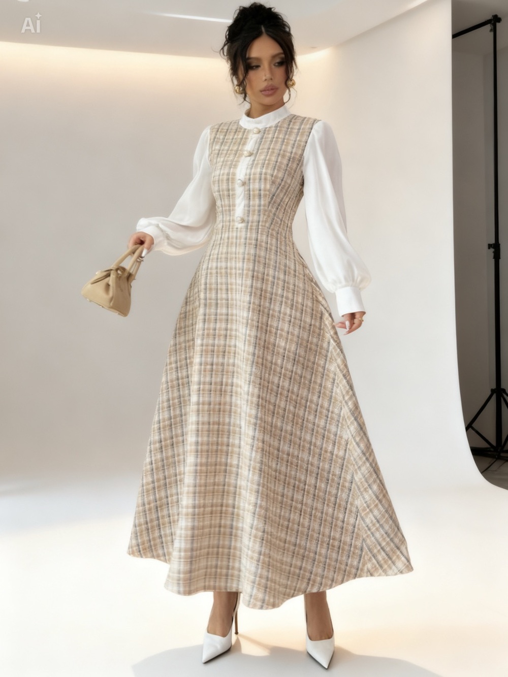✨ Elegant Patchwork Tweed Midi Dress – Size M - Picture 1 of 10
